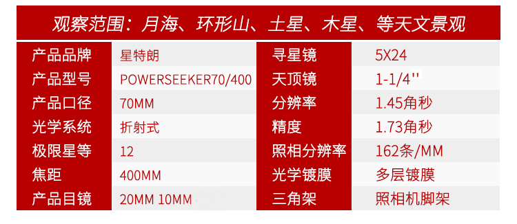 適用對象:入門級適用人群:兒童主鏡結構:折射式貨號:星特朗70400升級