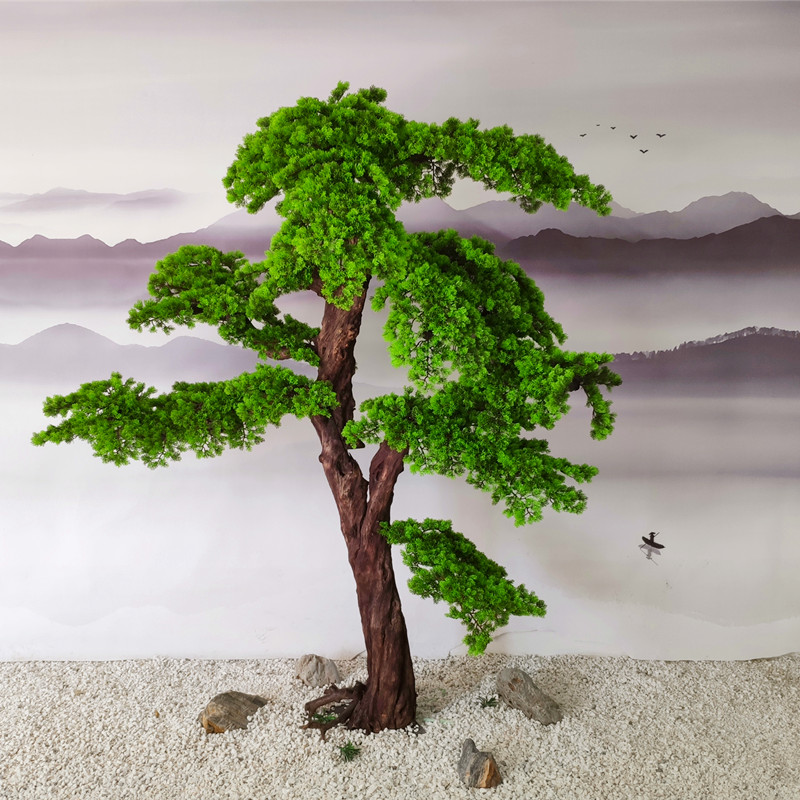 仿真迎客松摆件松树大型罗汉美人松盆景玄关酒店展厅装饰造景假树白色