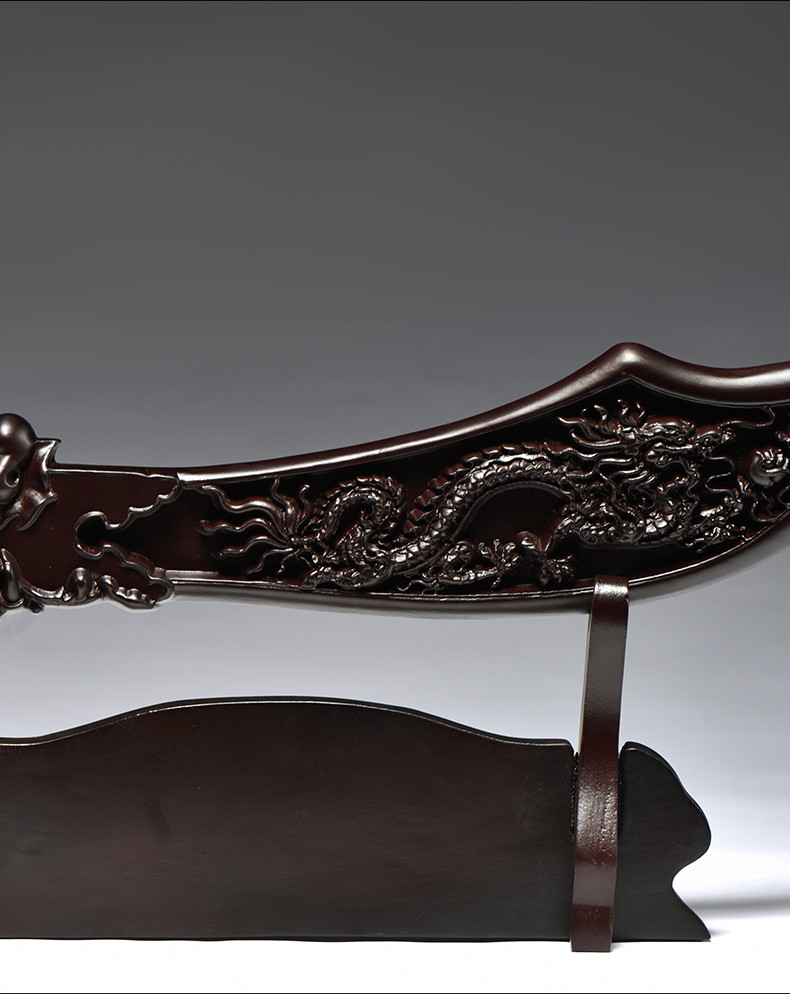 唐砖黑檀木雕龙头刀摆件实木质宝刀客厅玄关家居办公室装饰工艺品礼