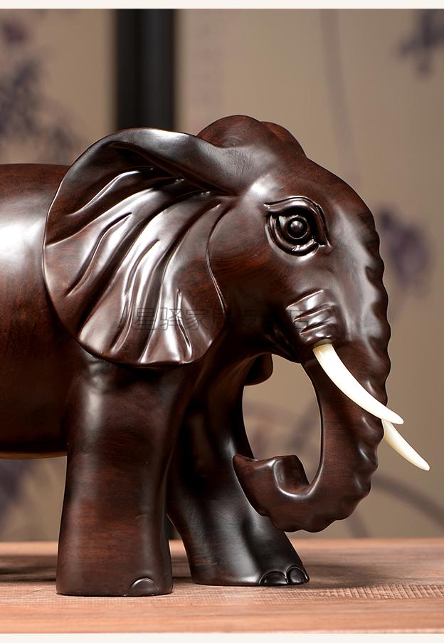 鎏铭木雕大象摆件红木动物一对玄关客厅实木家居乔迁工艺礼品长80宽35
