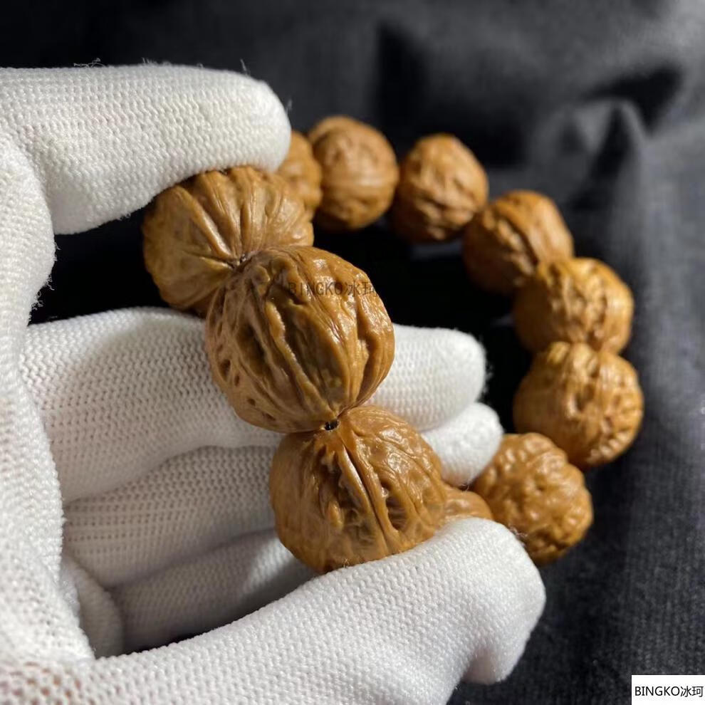 年货节冰珂天然磨盘核桃手串姜黄皮平底尺寸22文玩小核桃手工深度清理