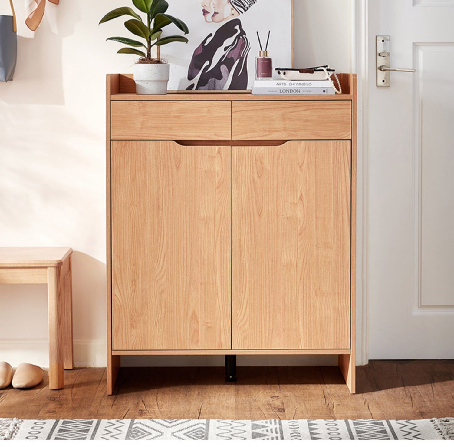 林氏木业 林氏木业北欧风鞋柜家用门口翻斗式多层简约收纳储物柜省