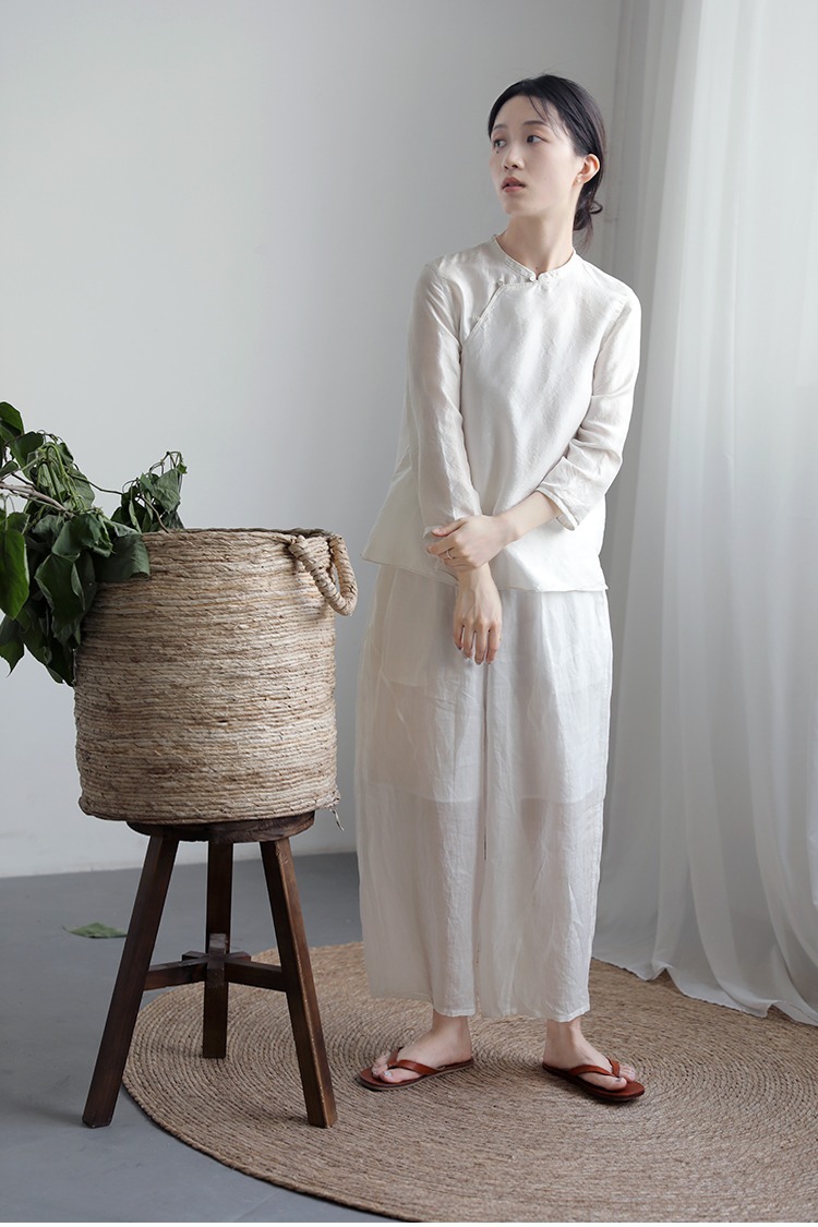 柳郡新中式真丝衬衫女夏季桑蚕丝盘扣上衣女装复古文艺中国风禅意茶服