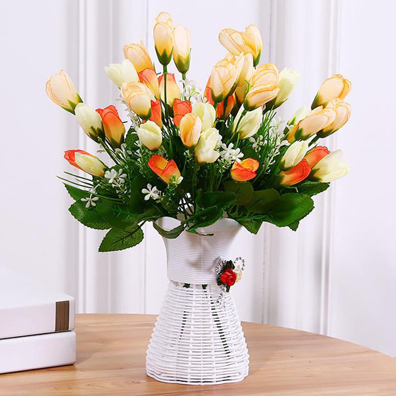 柜假花仿真花束装饰品摆件室内餐桌塑料花卉盆景摆设升级款郁金香蓝瓶