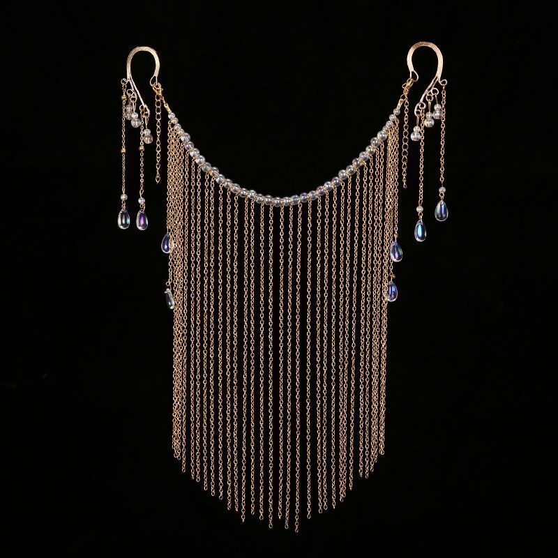 阖萱面纱古风面帘古风遮脸汉服遮面纱配饰流苏步摇挂耳古装饰品全套