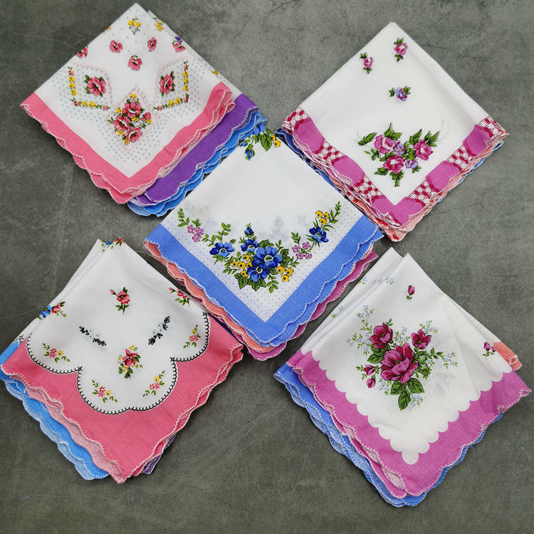 手帕女棉质手帕小手帕碎花月牙边女士儿童汗巾老人棉质手绢老式怀旧