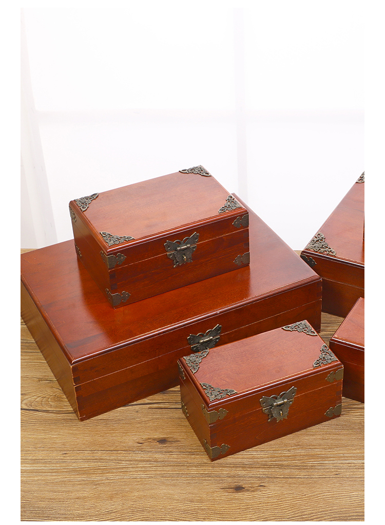 复古纯色长方形香樟木盒子送锁桌面收纳盒樟木族谱收藏包装箱子香樟木