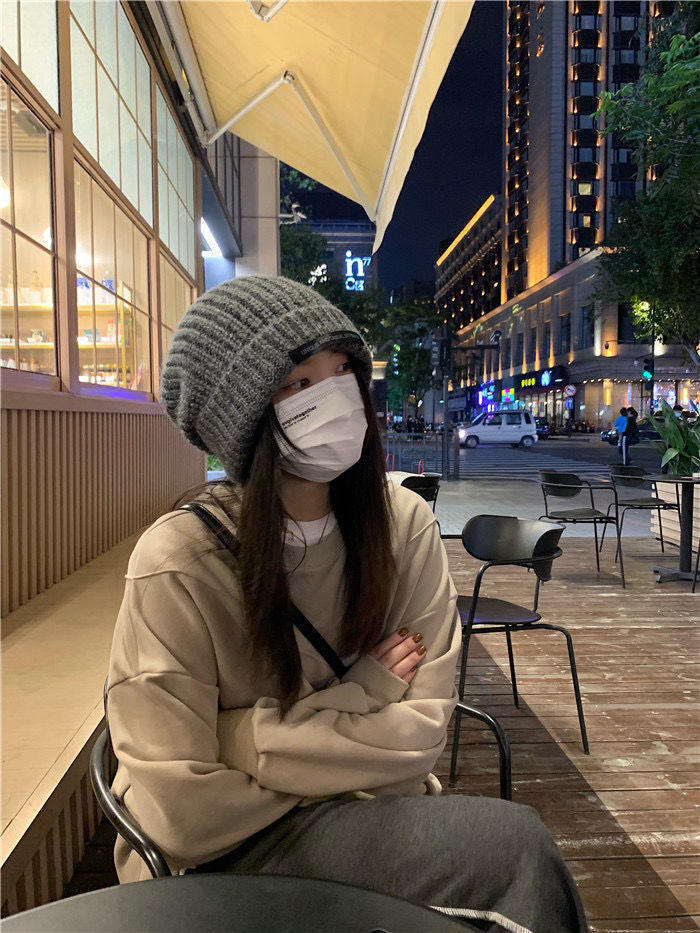 女日系学生保暖毛线帽网红潮流时尚新款针织帽冷帽克莱因蓝ju显肤白