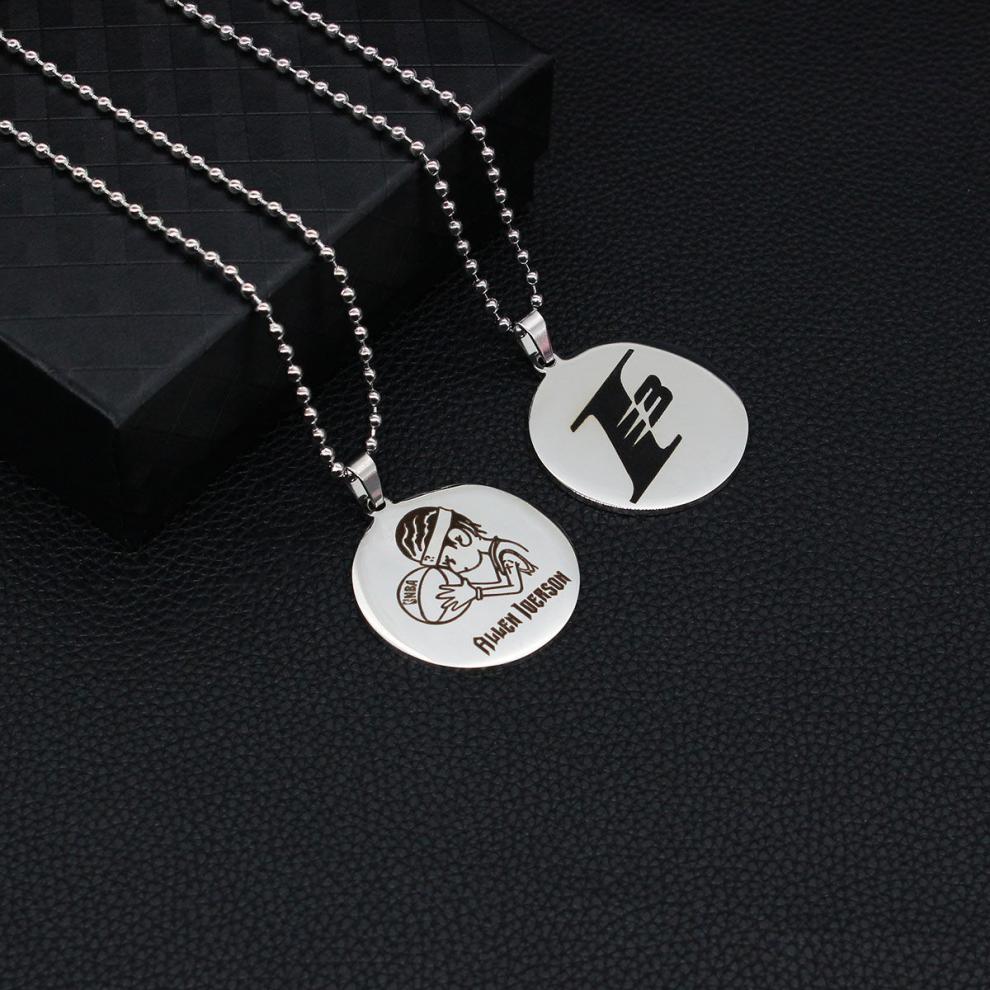 圆牌logo杜兰特哈登科比钛钢项链男潮个性双面标刻吊坠q版 艾弗森圆牌