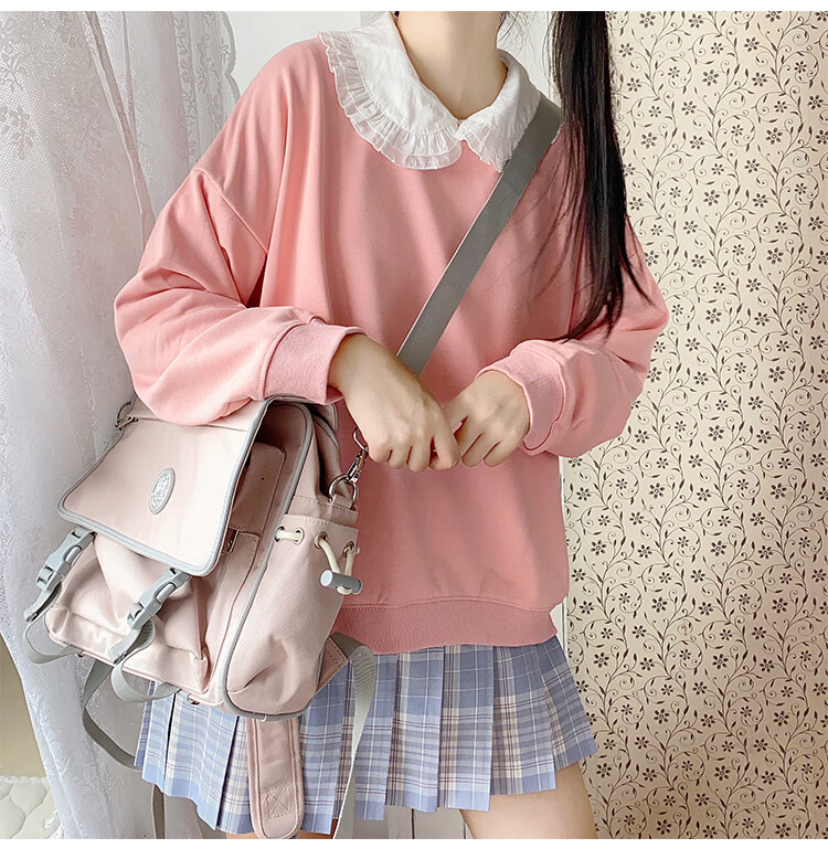 中学生搭配jk制服的卫衣秋冬款自制 灰蓝色日系软妹女加绒加厚可爱