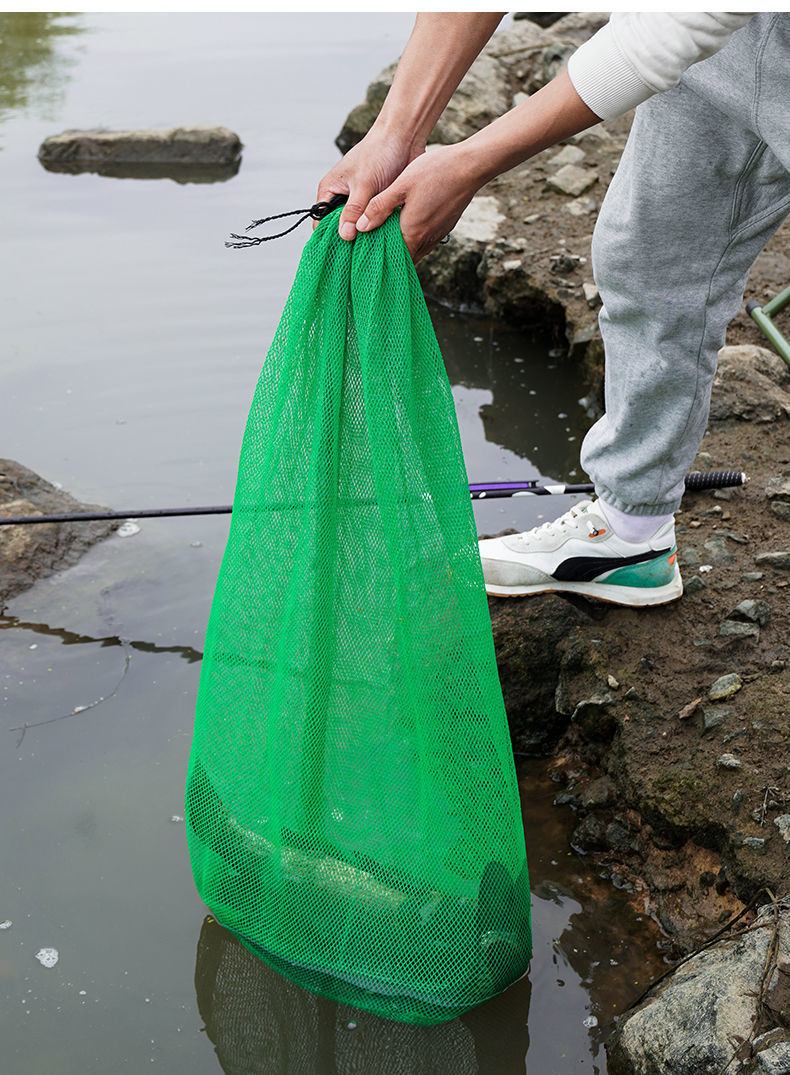 便携式迷你小简易方便装鱼网袋小型网兜小号尼龙编织溪流大肚绿色带锁