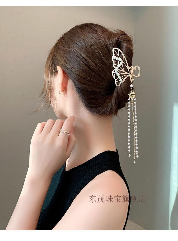 珍珠流苏抓夹后脑勺头发夹子头饰发夹女夏简约气质发抓鲨鱼夹发卡送