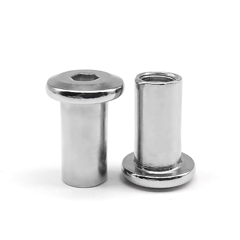 304不锈钢倒边平头内六角螺母对锁护栏家具夹板子母钉螺丝m4m8m684010