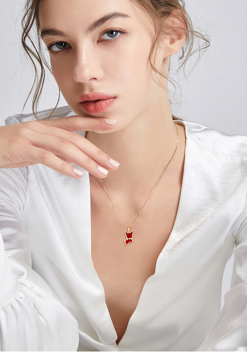 fanci范琦珠宝18k金项链女生肖属狗红玛瑙钻石吊坠中国风锁骨链情人节