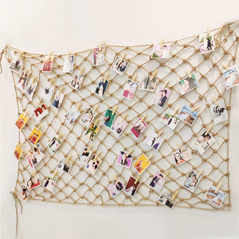 渔网照片墙地中海渔网照片墙ins麻绳网格宿舍装扮客厅儿童房彩色照片