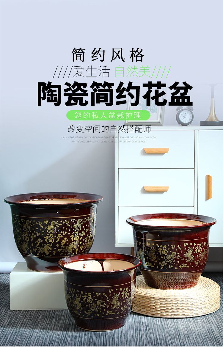 萌然陶瓷花盆45厘米大口径落地庭院发财树果树七里香大花盆批发h宝蓝