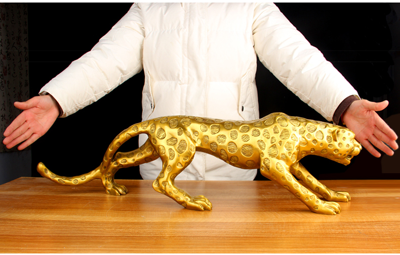 轻奢高端纯铜金钱豹汽车摆件男士霸气客厅办公室玄关电视柜酒店会所