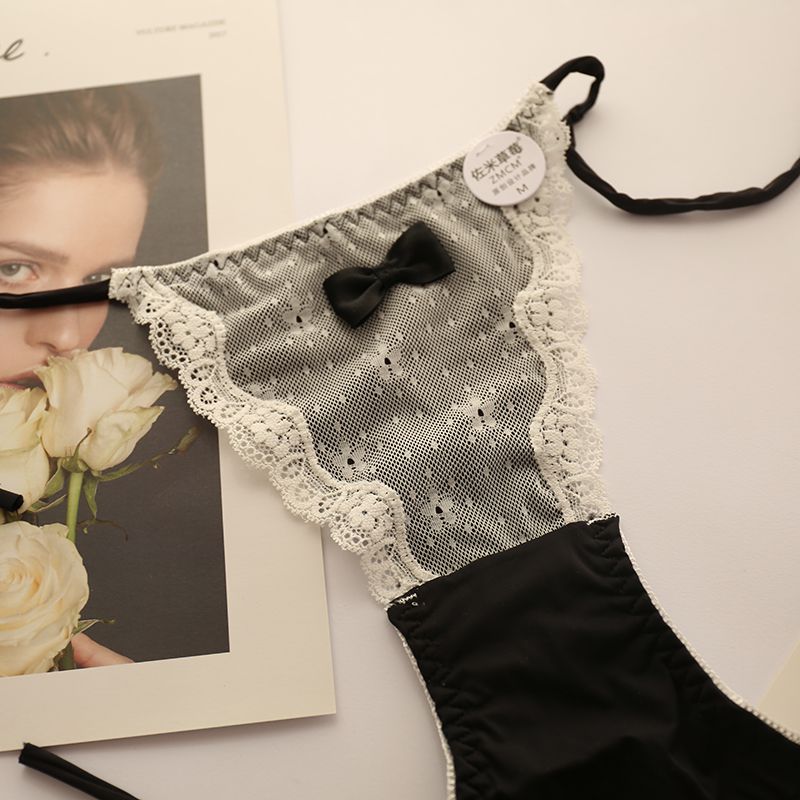 性感性感系带内裤女可解开透明蕾丝网纱系绳少女生绑带白色白色2条m