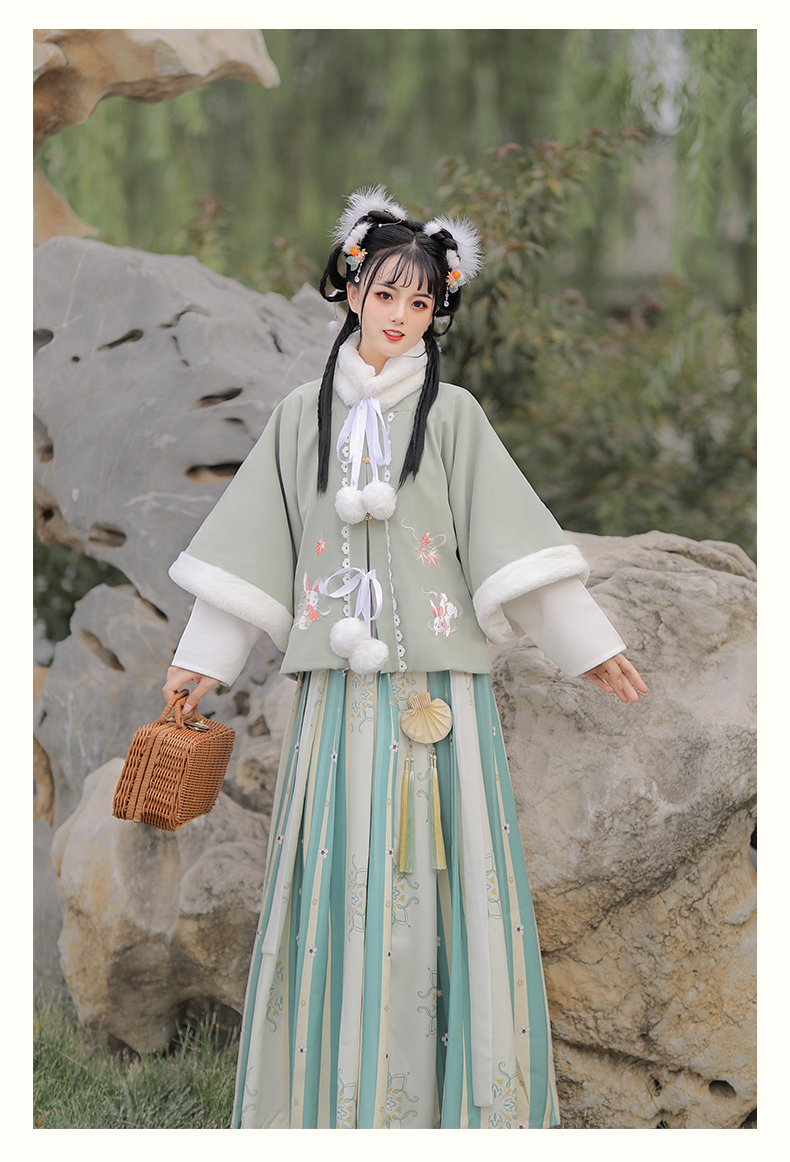 卡辑玉兔瑶明制汉服女全套袄裙对襟短衫百褶裙原创正品秋冬日常玉兔瑶