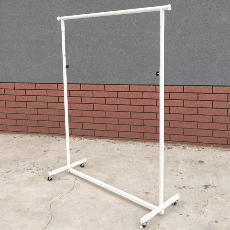 铁艺服装店伸缩折叠落地架卖衣服挂衣服带轮子男装店地摊架子岸茂白色