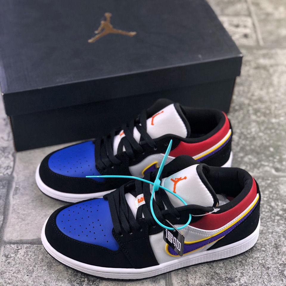 实拍aj低帮鞋纯原高品质乔1鞋湖人红蓝男鞋潮流女生板鞋校园运动蓝红