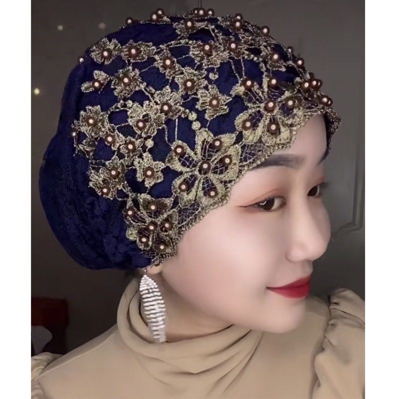 回族帽子秋季新款穆丝林帽子回族女士盖头包头帽蕾丝花