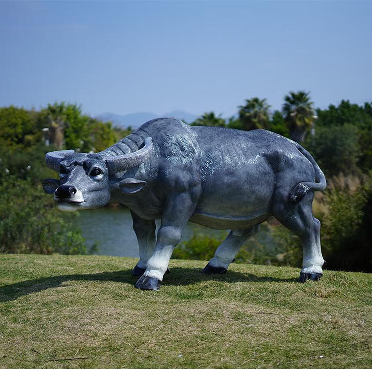 笼趣仿真牧童骑水牛雕塑摆件黄牛户外园林景观农耕装饰大型假动物模型