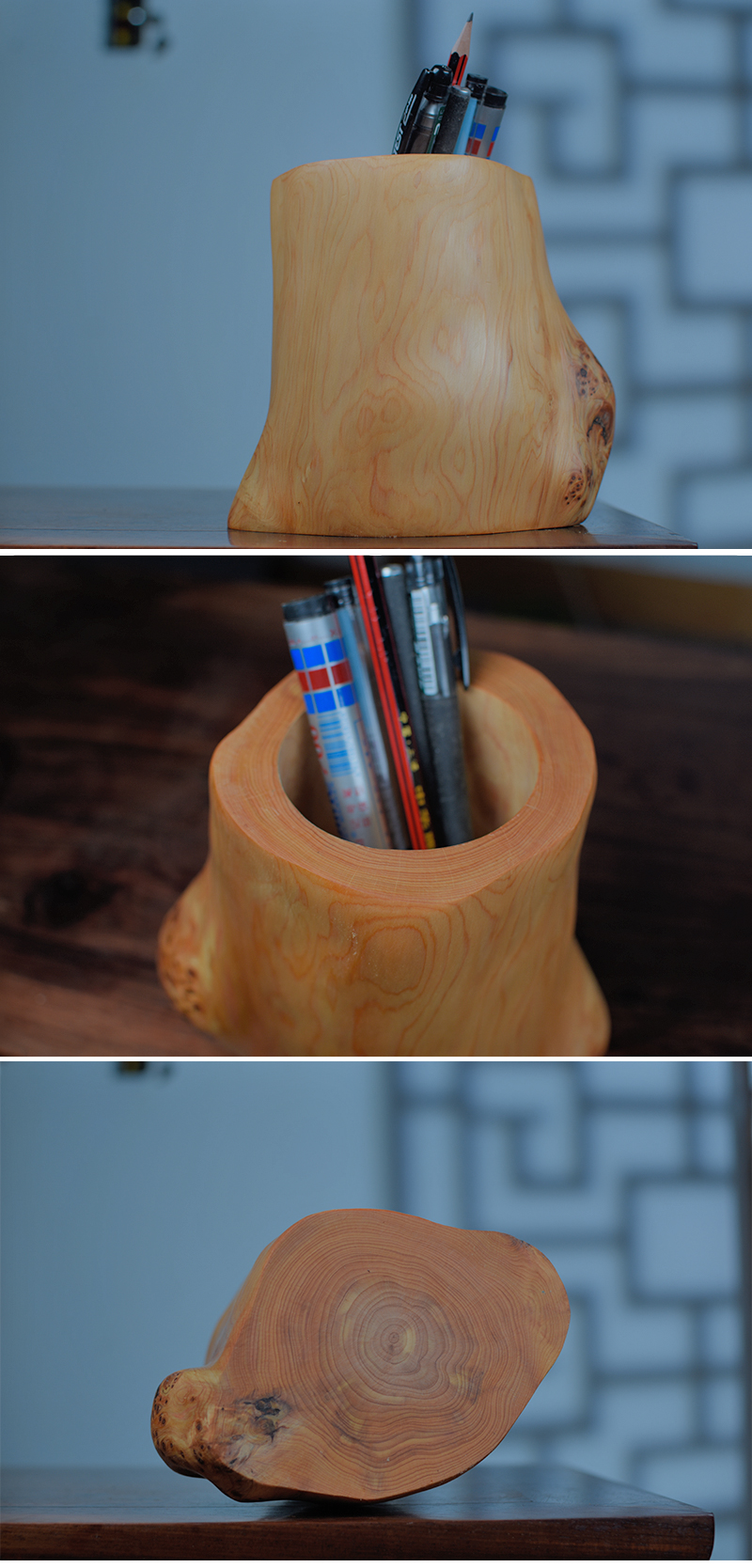 崖柏根雕笔筒正宗太行崖柏笔筒中式桌面摆件红木工艺礼品木艺根雕文房