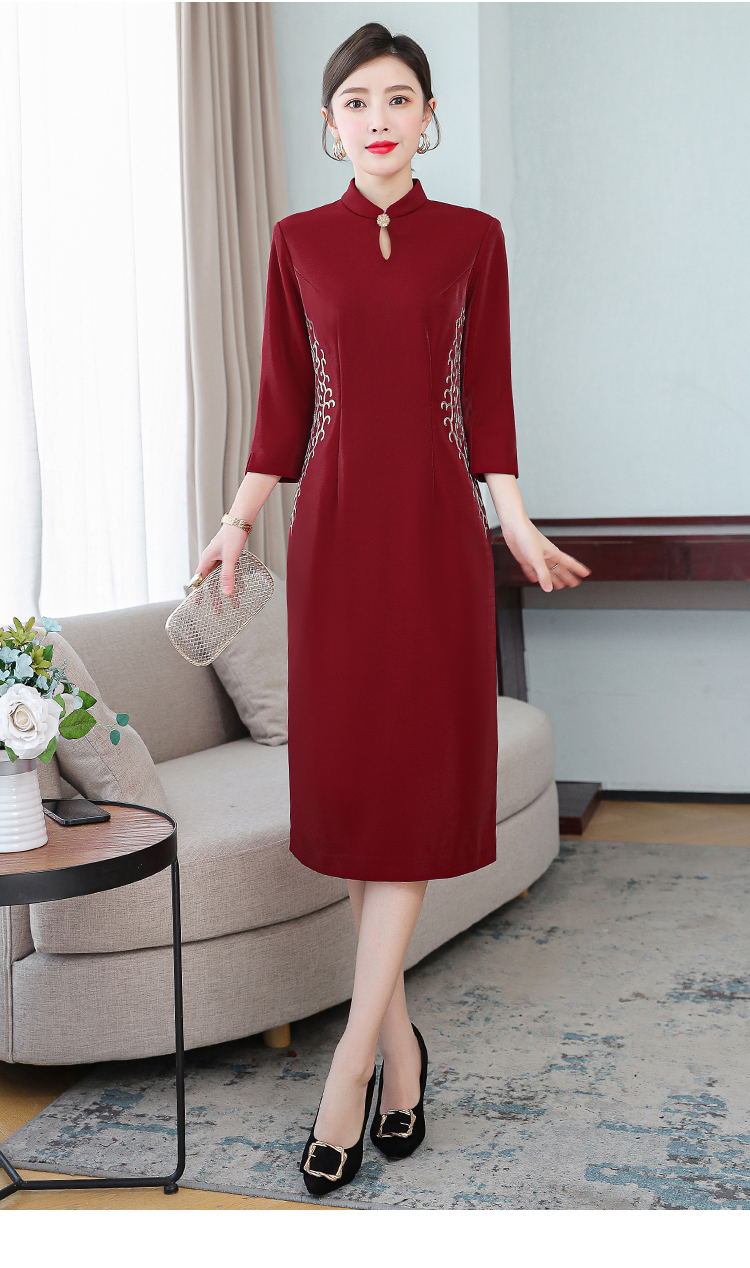 高档小个子喜婆婆婚宴时尚礼服冬装妈妈婚礼服加绒加厚旗袍连衣裙秋冬