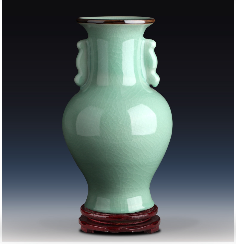 景德镇陶瓷器青瓷花瓶仿古中式客厅电视柜插花装饰品家居瓷瓶摆件 豆