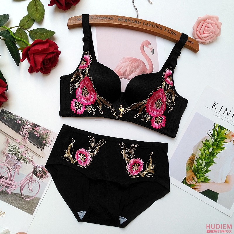 文胸套装女内衣花好月圆按摩型无钢圈罩牡丹粉色套装3680b