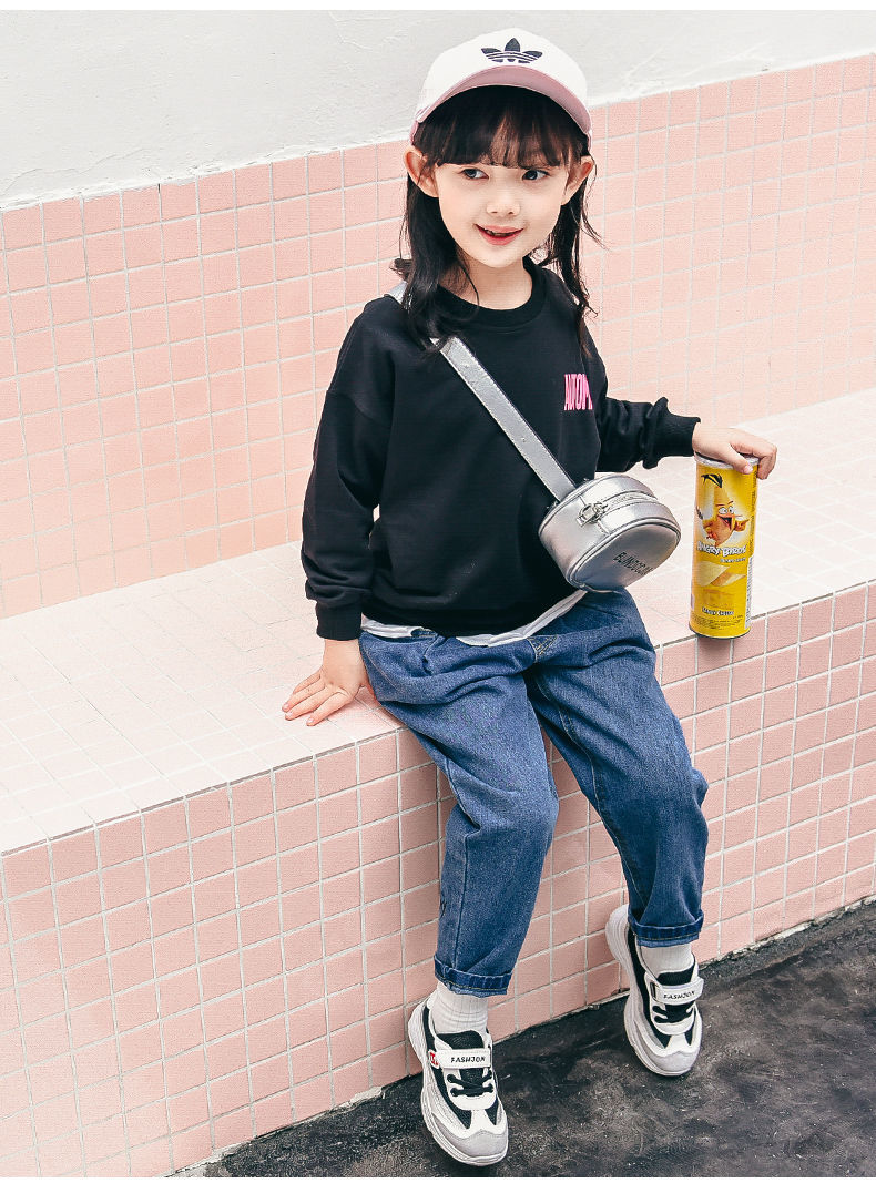 童装女童牛仔裤小女孩宽松长裤哈伦裤春装中大童休闲洋气长裤1蓝色