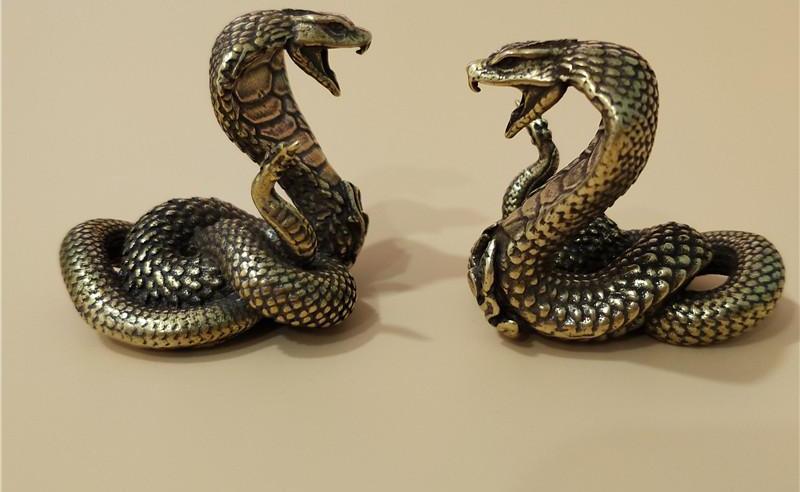 官方黄铜眼镜蛇文玩手把件生肖蛇生日礼物镇纸茶宠小bai件纯手工工艺