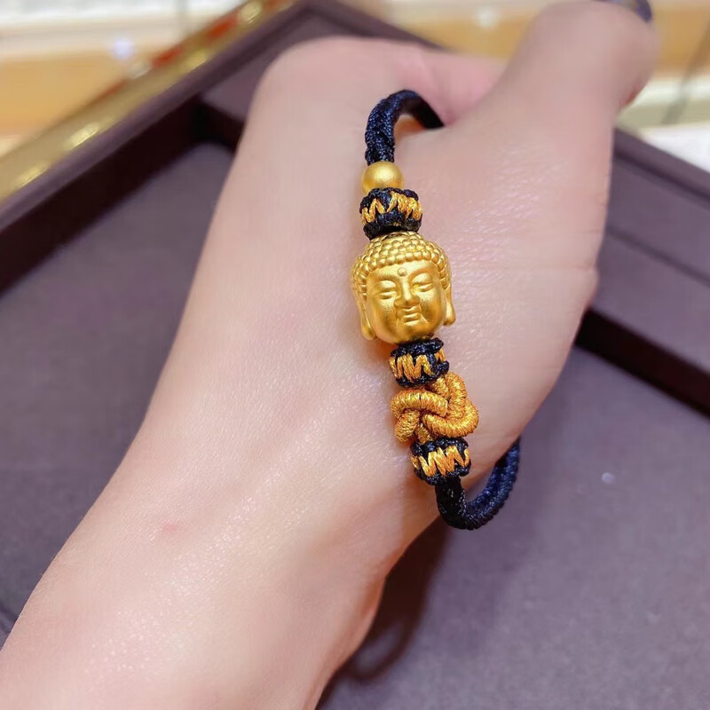 老凤祥款式999足金佛头黄金手链情侣款3d硬金双面佛编织男女手绳一对