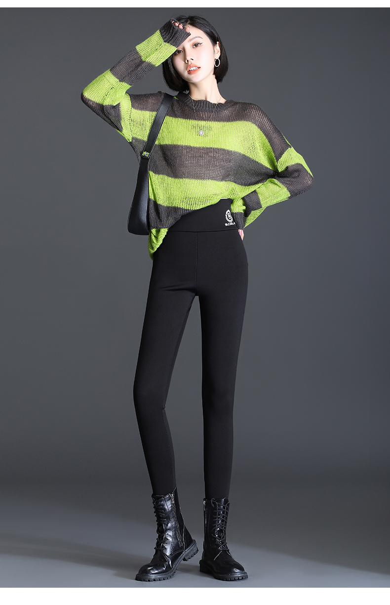 鲨鱼打底裤女外穿加绒打底裤冬芭比新款高腰紧身保暖棉裤子黑色不加绒