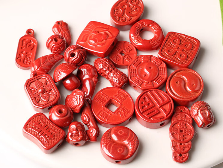 仙柳记天然紫金朱砂原矿diy朱砂散珠配件饰品女朱砂大孔小配件吉祥