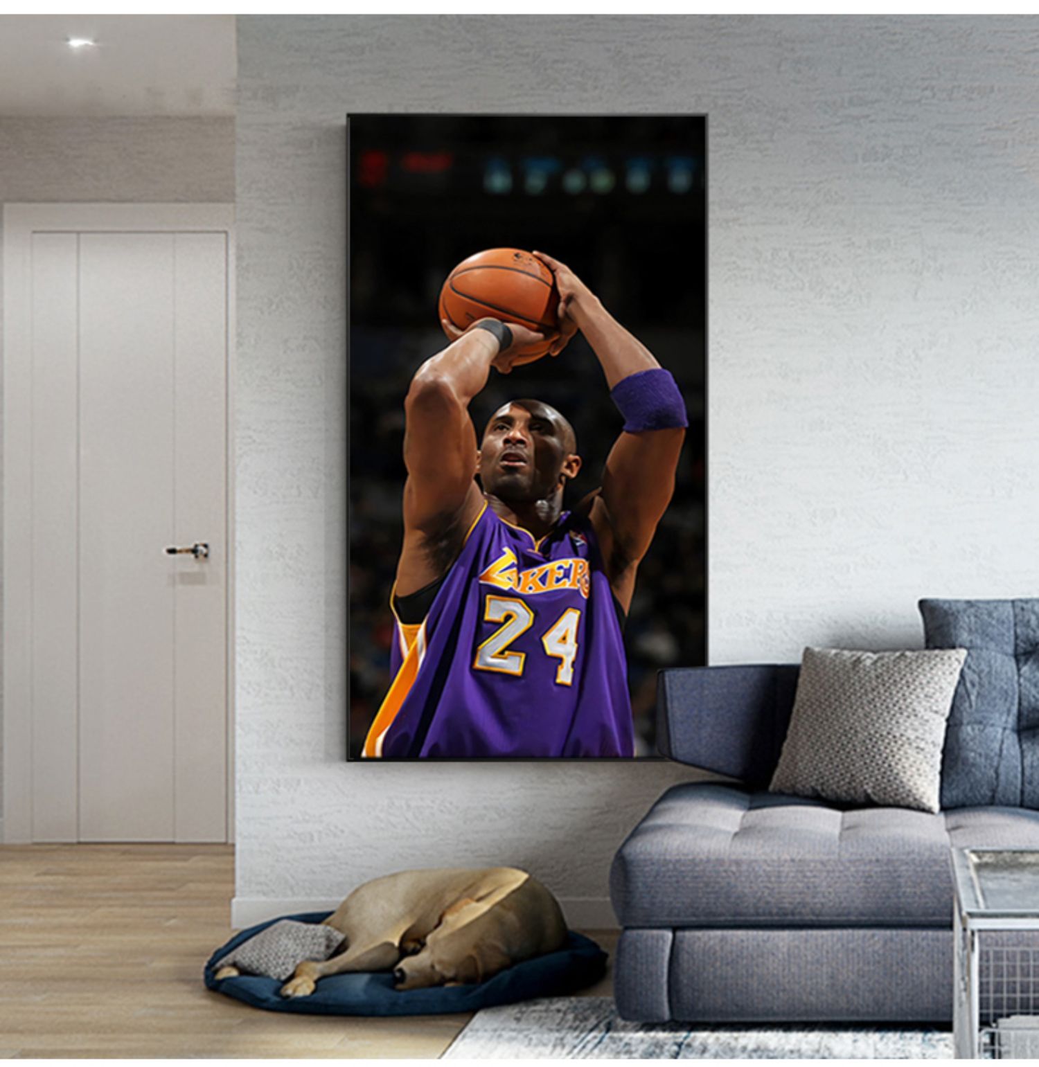 nba乔丹扣篮玄关装饰画篮球明星客厅挂画男孩现代卧室床头画投篮黑白