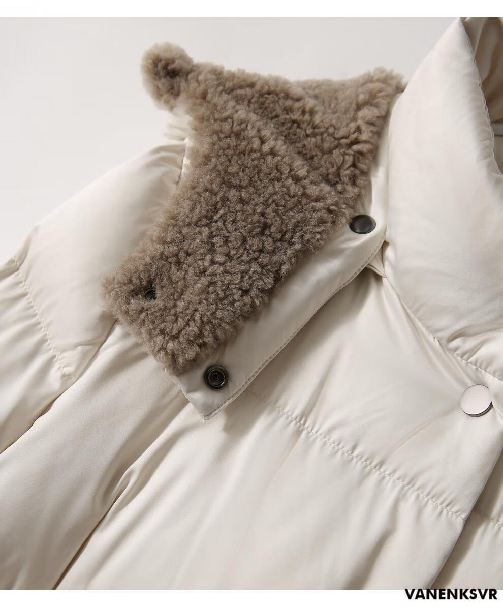 梵恩萨(vanenksvr)轻奢品牌羊毛连帽大鹅羽绒服女 御寒保暖bc珠链冬季