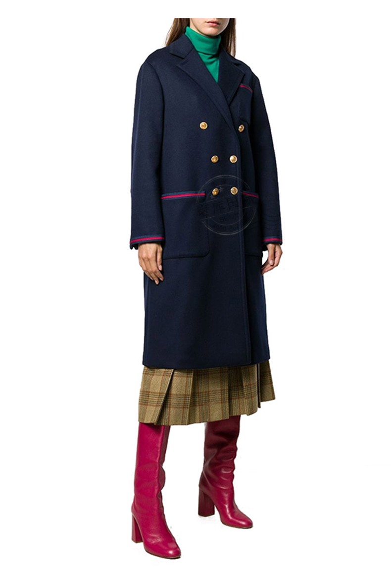 gucci古驰外套女条纹图案简约长款大衣569916 hw03 1043 藏蓝色 38