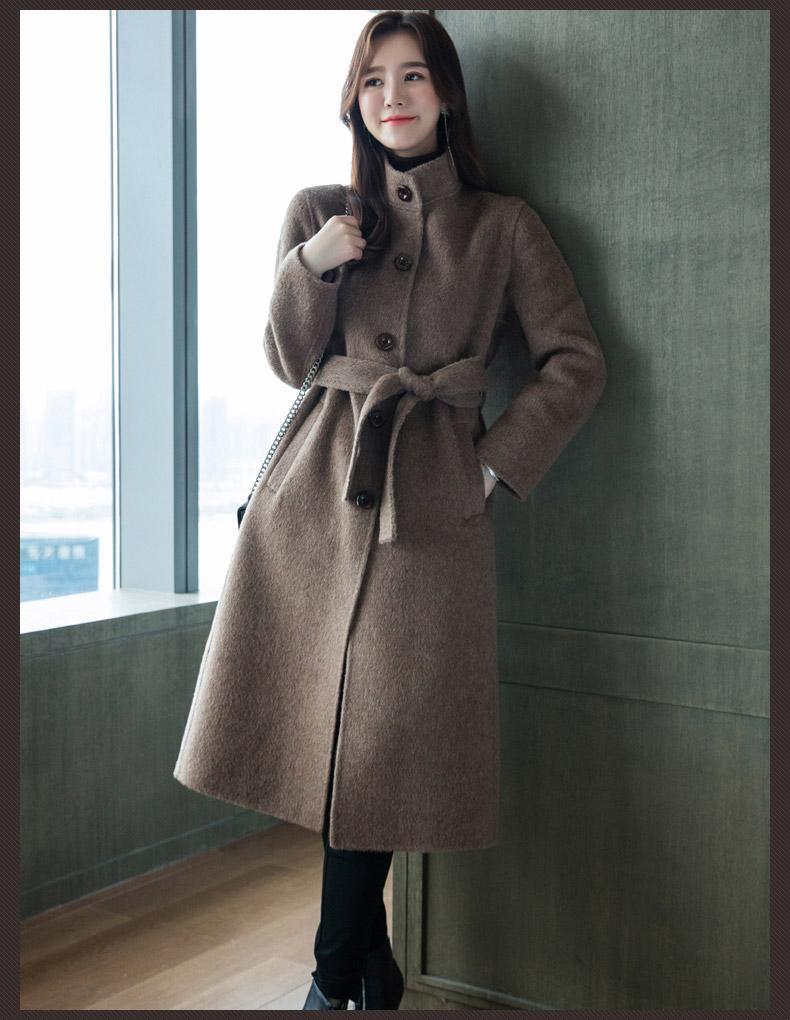 advsus新款羊绒大衣女中长款秋冬新款高端立领修身羊驼绒毛呢外套女月