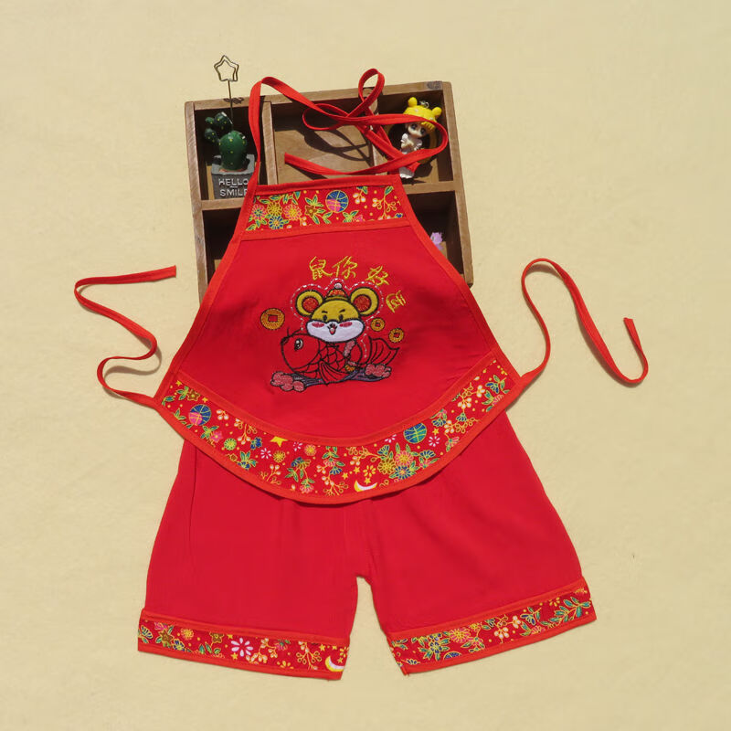 夏季红男女婴儿肚兜婴幼儿小孩红色宝宝满月百日连脚庆生送记 鼠你好