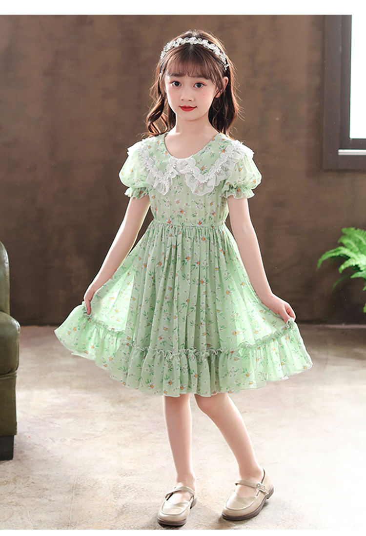 女童连衣裙夏季2022新款小女孩洋气碎花百褶裙仙时髦学生公主裙2115草