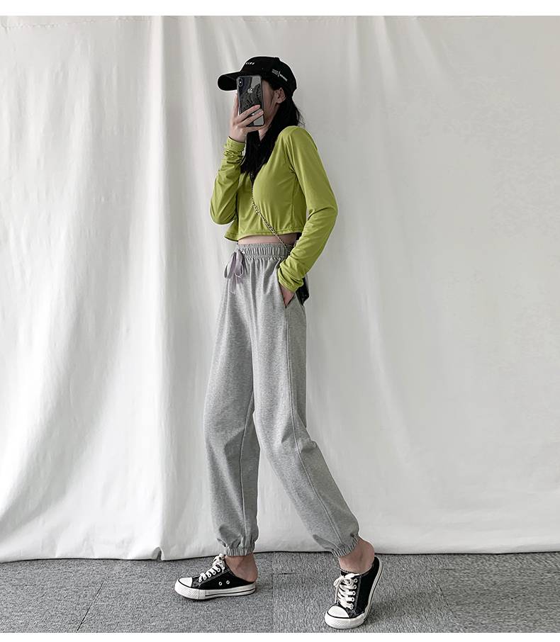 浪莎加绒女宽松灰色束脚裤子加厚2021新款运动裤女士休闲卫裤秋冬季外
