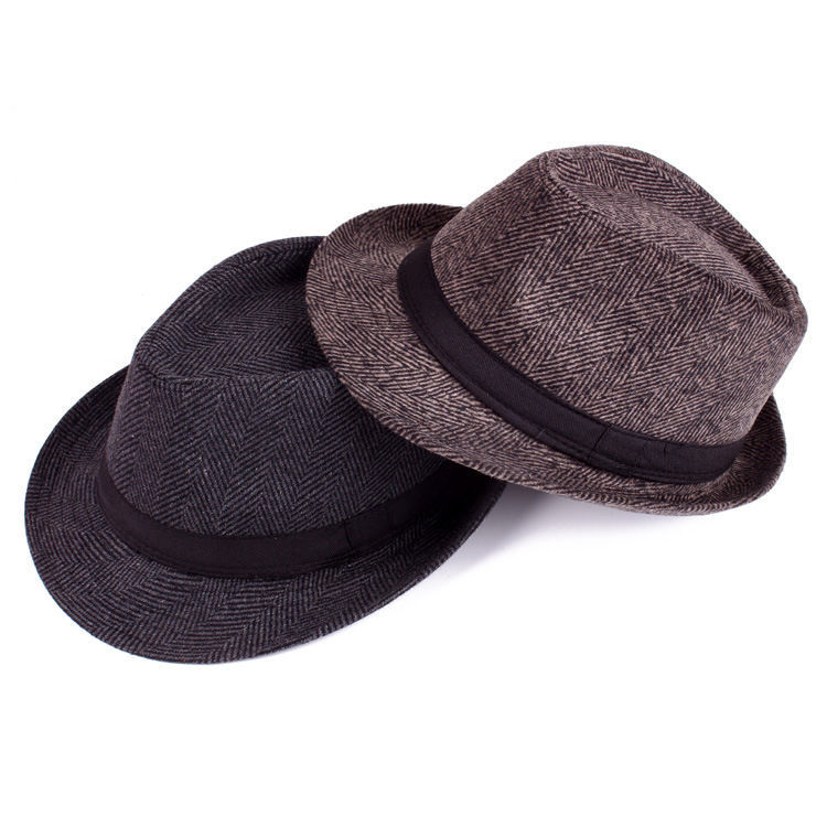 中老年人呢子礼帽老人老头士帽子秋冬季冬天仿呢爵士绅士帽黑格均码58