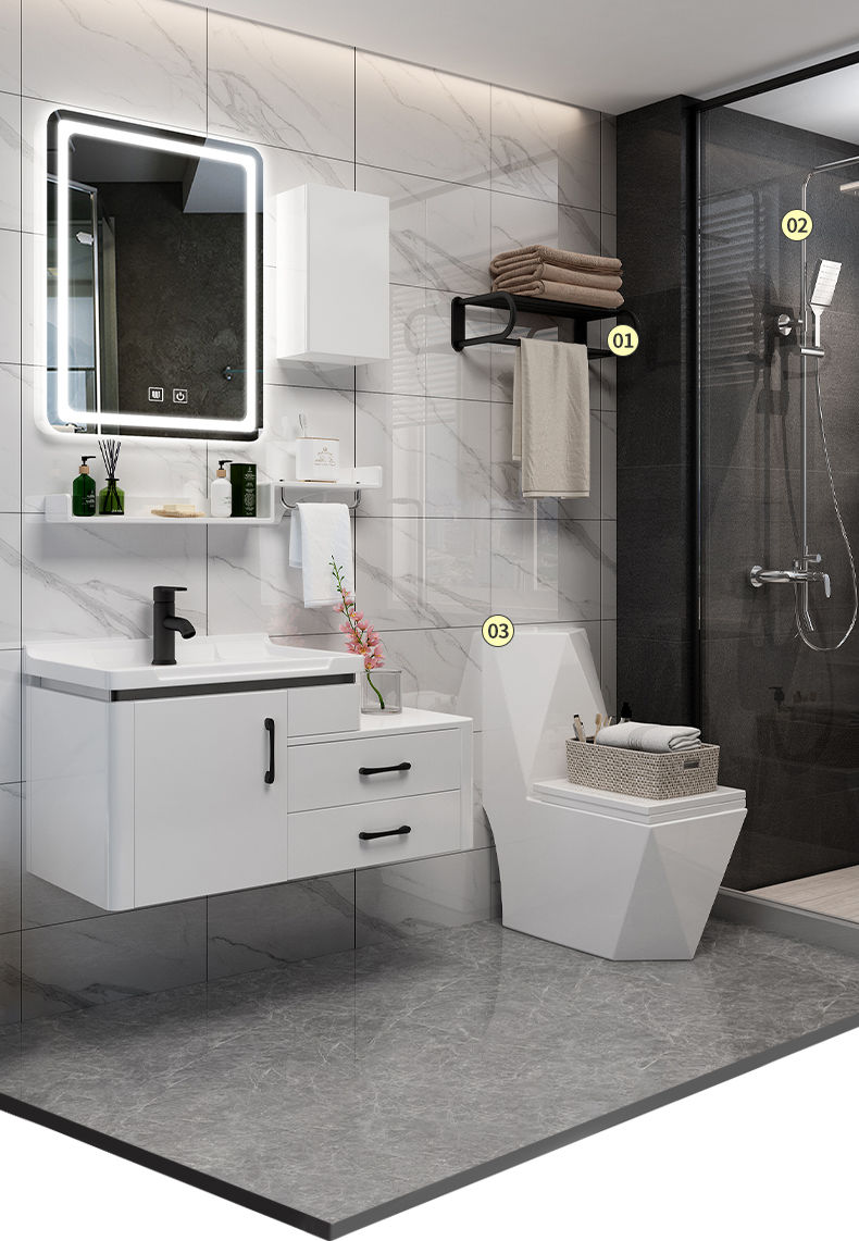 简祉岩板浴室柜组合小户型卫生间洗漱台一体盆洗手池洗脸面盆防水现代