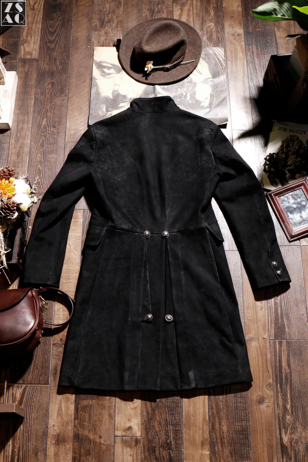 zsaq高端品牌男装美式复古cowhidecoat维多利亚骑兵大衣 黑色 s