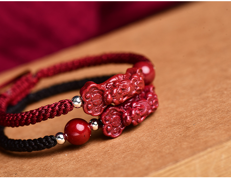 丹普朱砂福才貔貅红绳手链男女款手工编织本命朱砂串情侣手绳朱砂貔貅