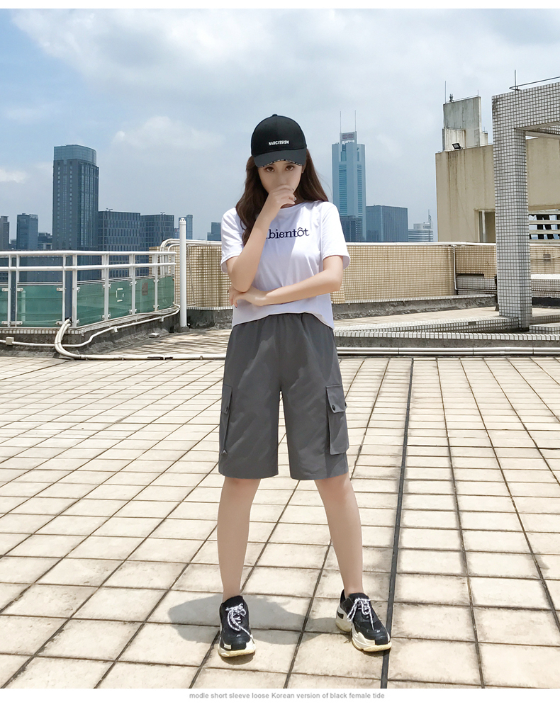 中裤女夏宽松休闲到膝盖工装短裤半裤半截五分裤夏季少女生学生直筒港