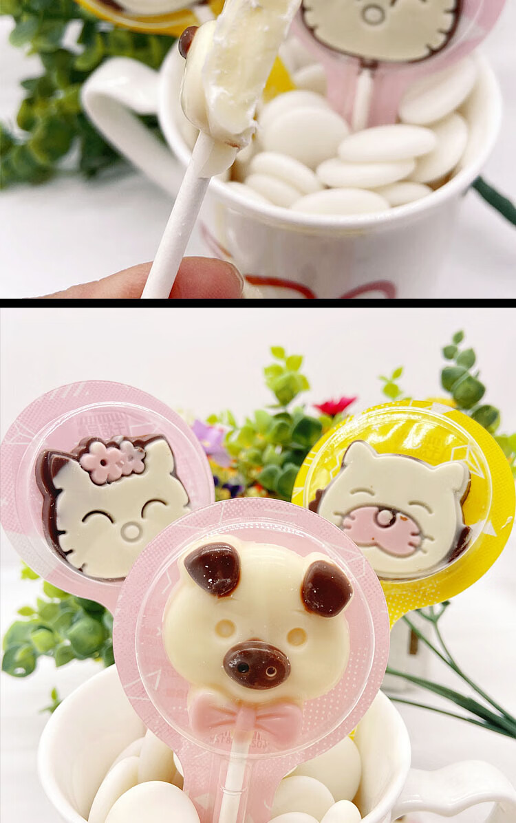 牛奶巧克力棒棒糖动物卡通创意可爱糖果1斤儿童饼干小零食aa小猫30支