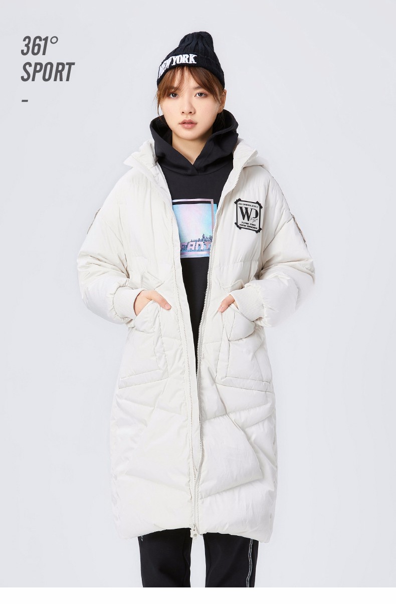 361度女士羽绒服女中长款加厚连帽新款冬装保暖运动羽绒大衣外套女装